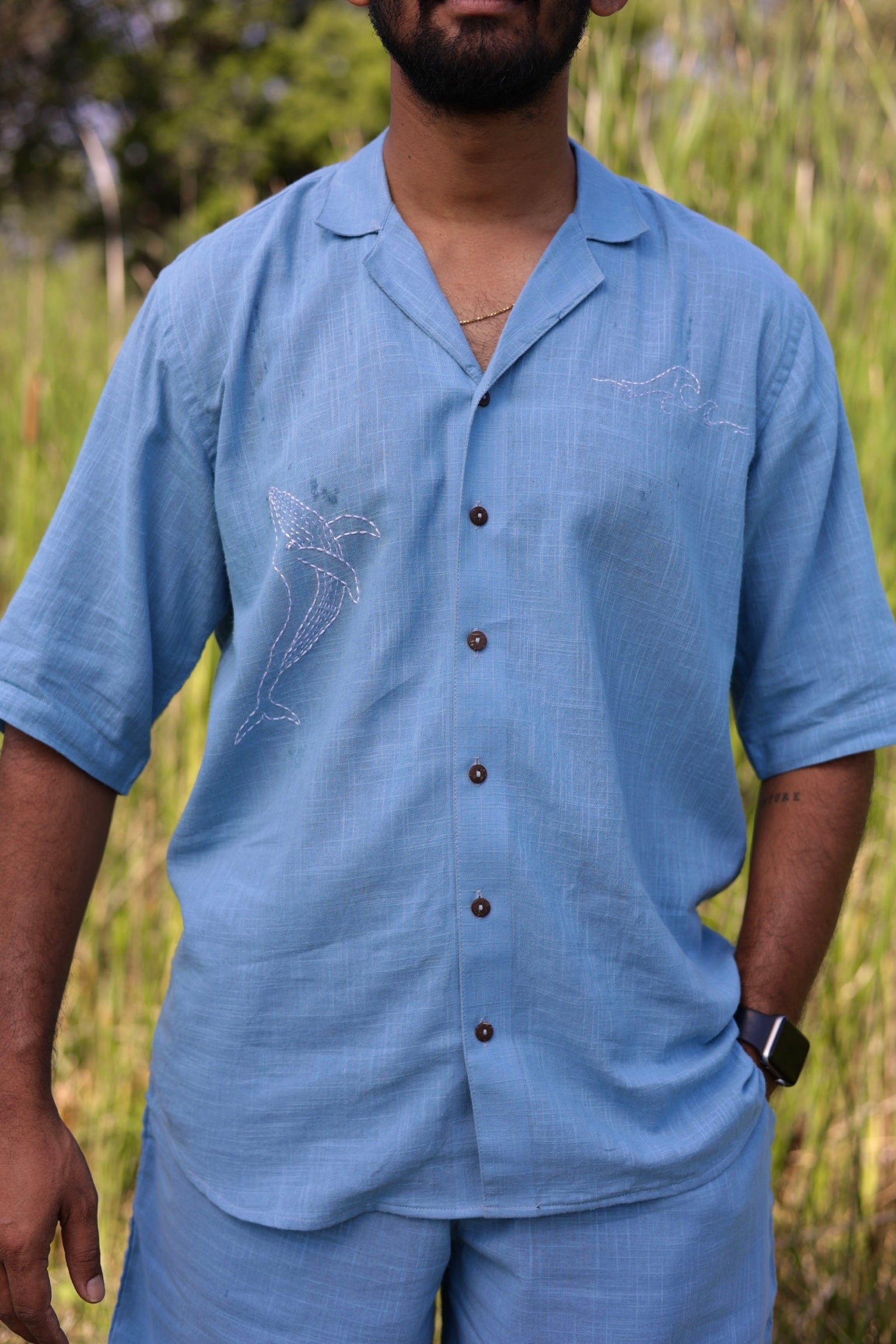 Ocean Breeze Embroidered Shirt & Shorts