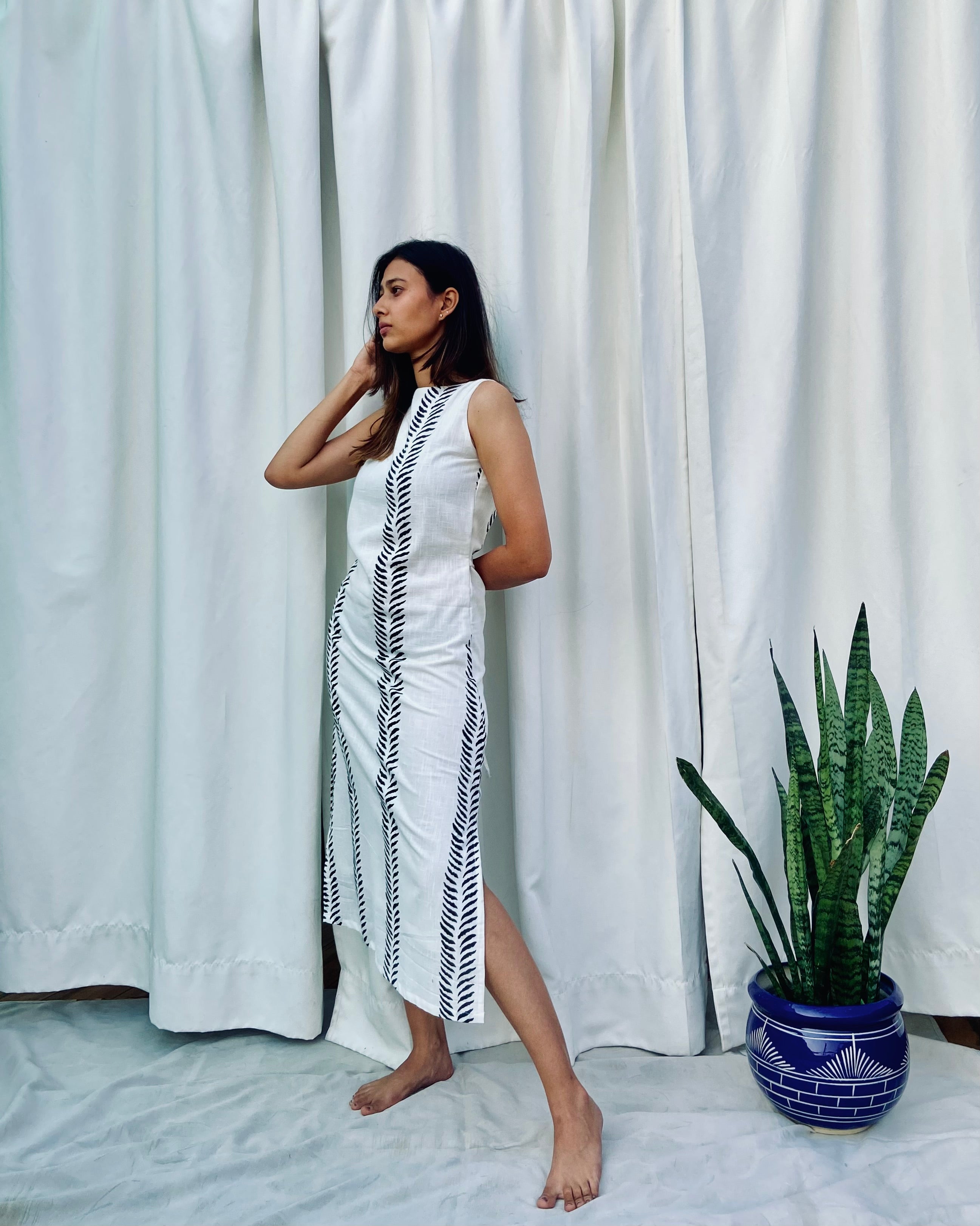 Leaf Block Printed Straight Fit Dress