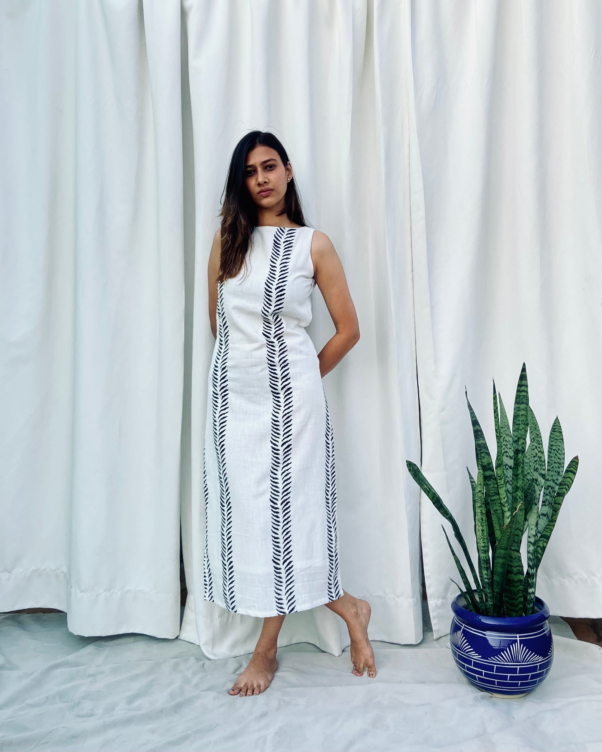 Leaf Block Printed Straight Fit Dress