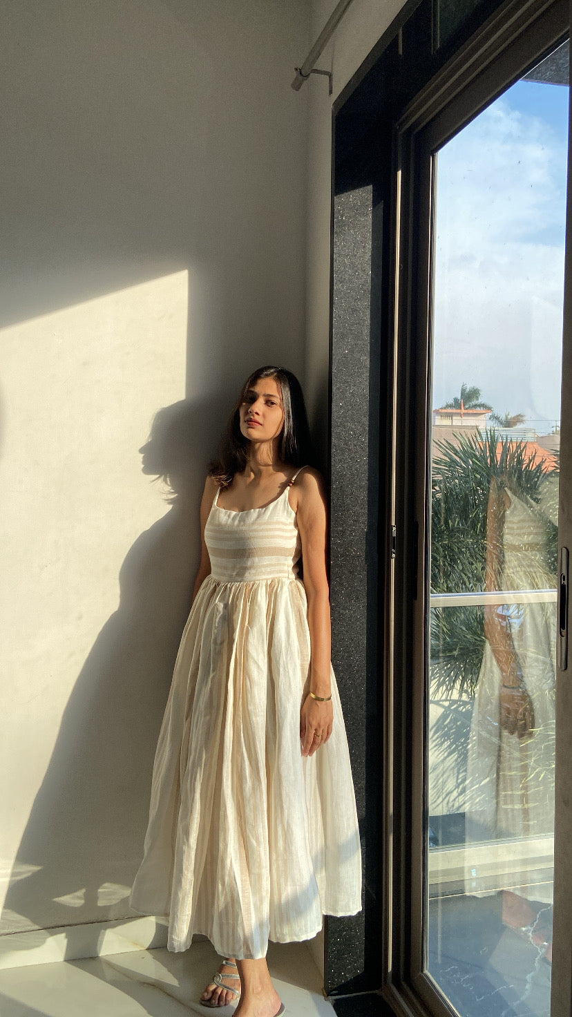 Beige Striped Dress