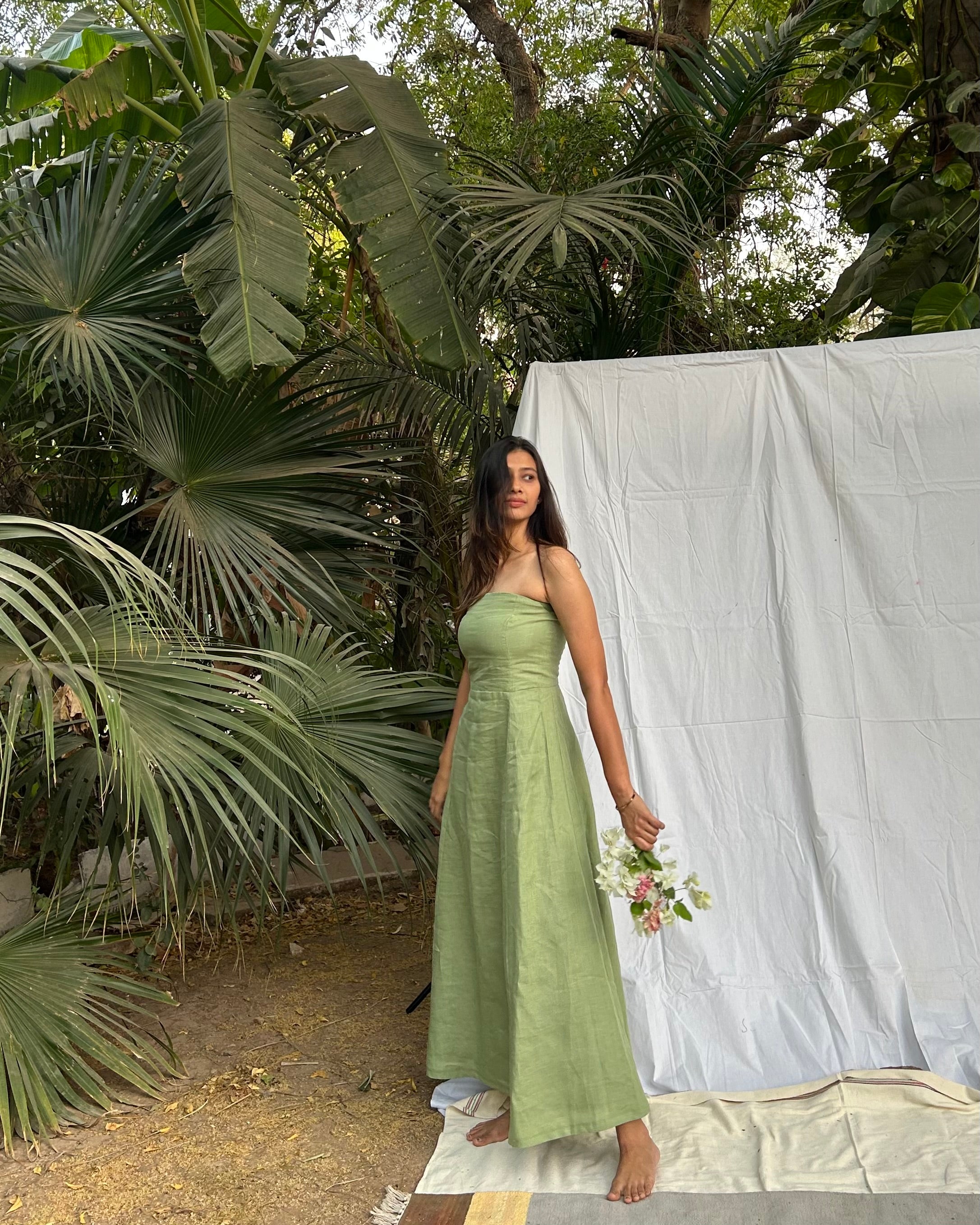 Sage Green Strapless Maxi Dress