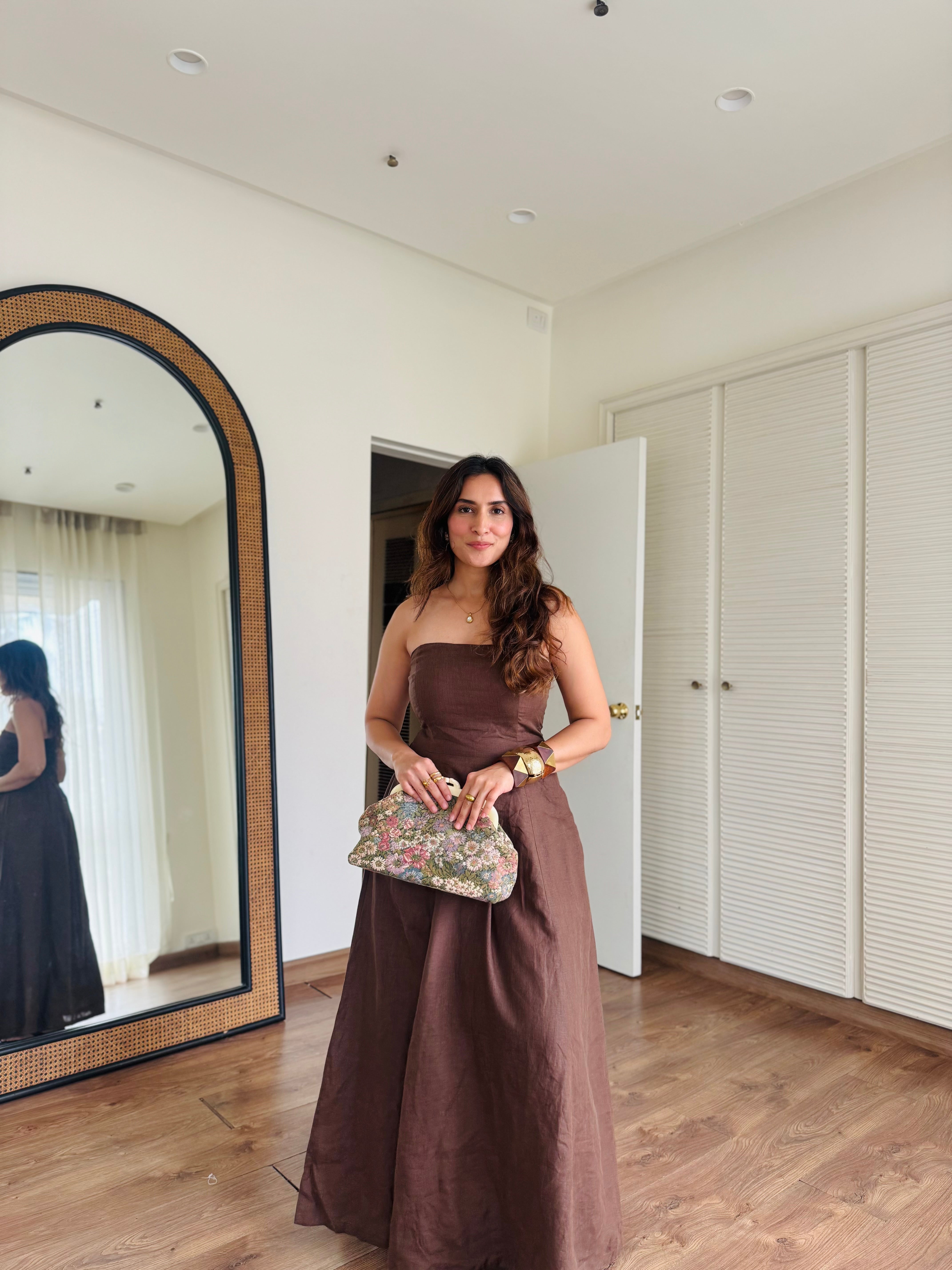 Earthy Brown Strapless Maxi Dress
