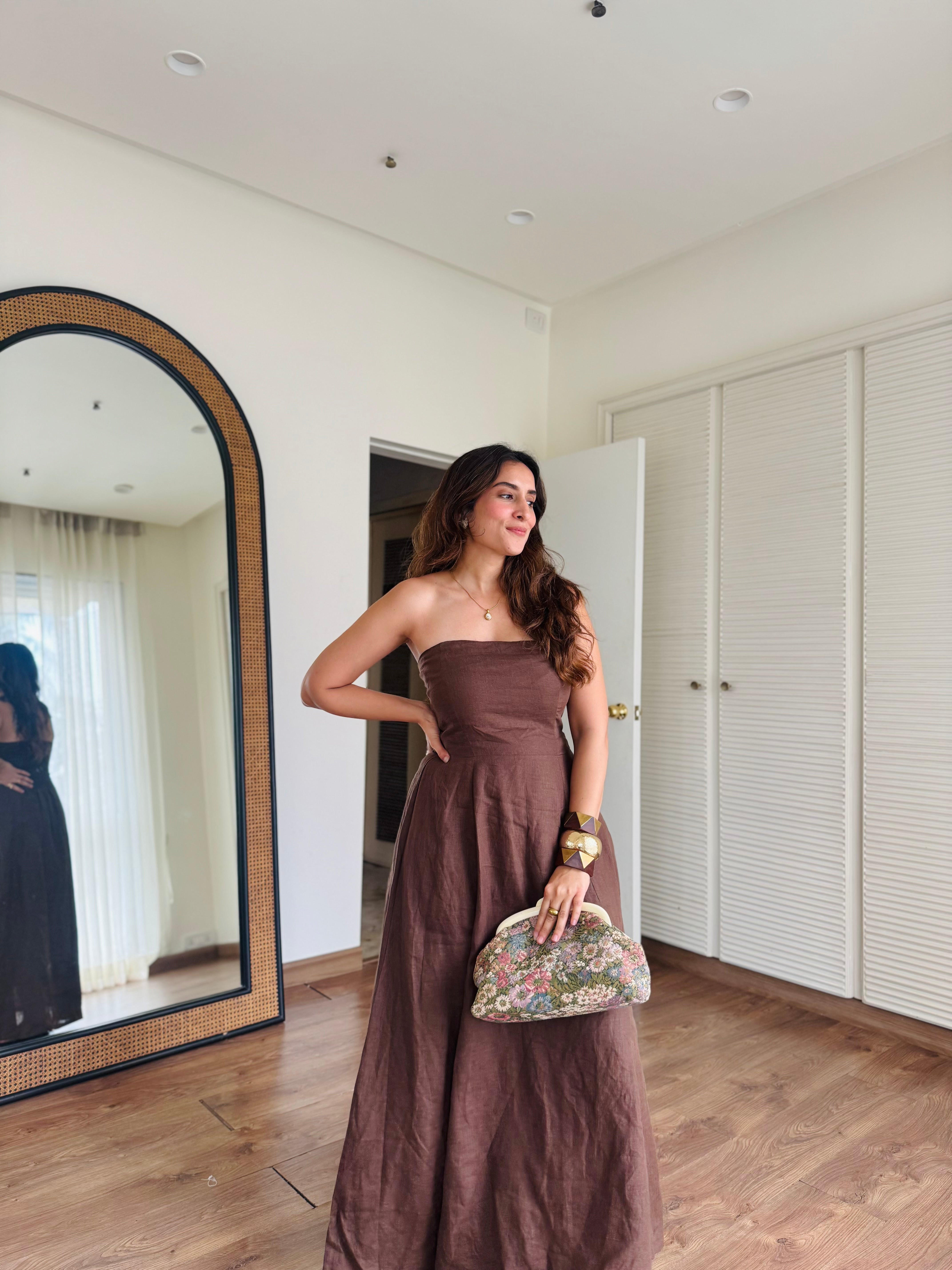 Earthy Brown Strapless Maxi Dress